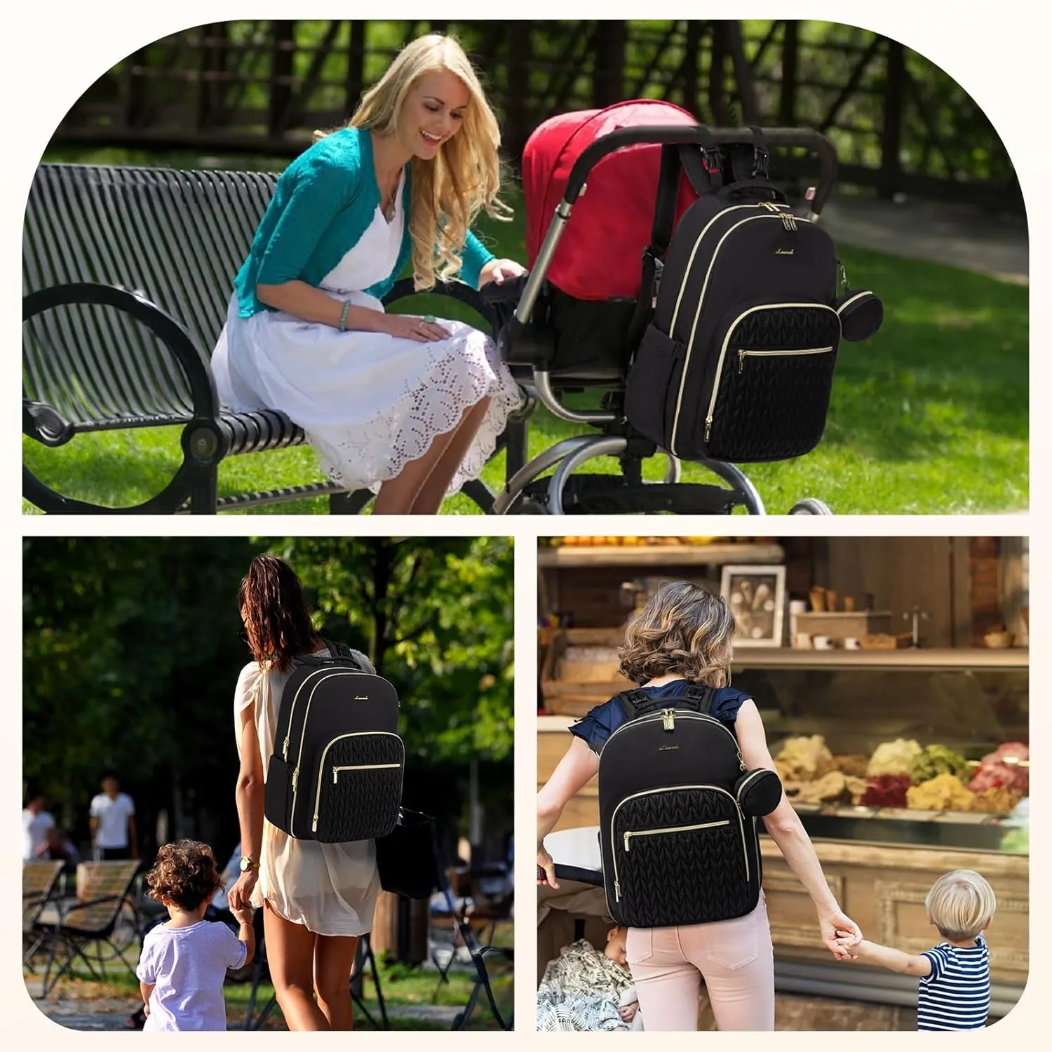 LOVEVOOK Diaper Bag - Stylish Baby Backpack with Changing Pad, Large Travel Waterproof Nappy Changing Bag with Stroller Straps, Insulated Pockets for Mom Dad - Unisex, Black