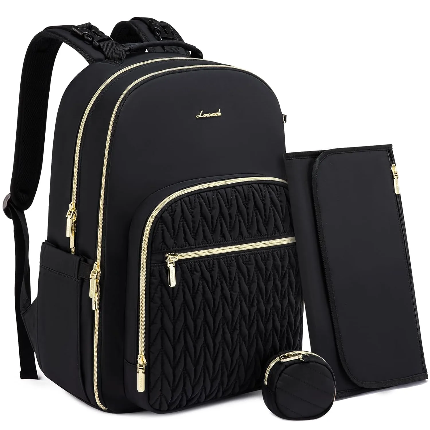 LOVEVOOK Diaper Bag - Stylish Baby Backpack with Changing Pad, Large Travel Waterproof Nappy Changing Bag with Stroller Straps, Insulated Pockets for Mom Dad - Unisex, Black