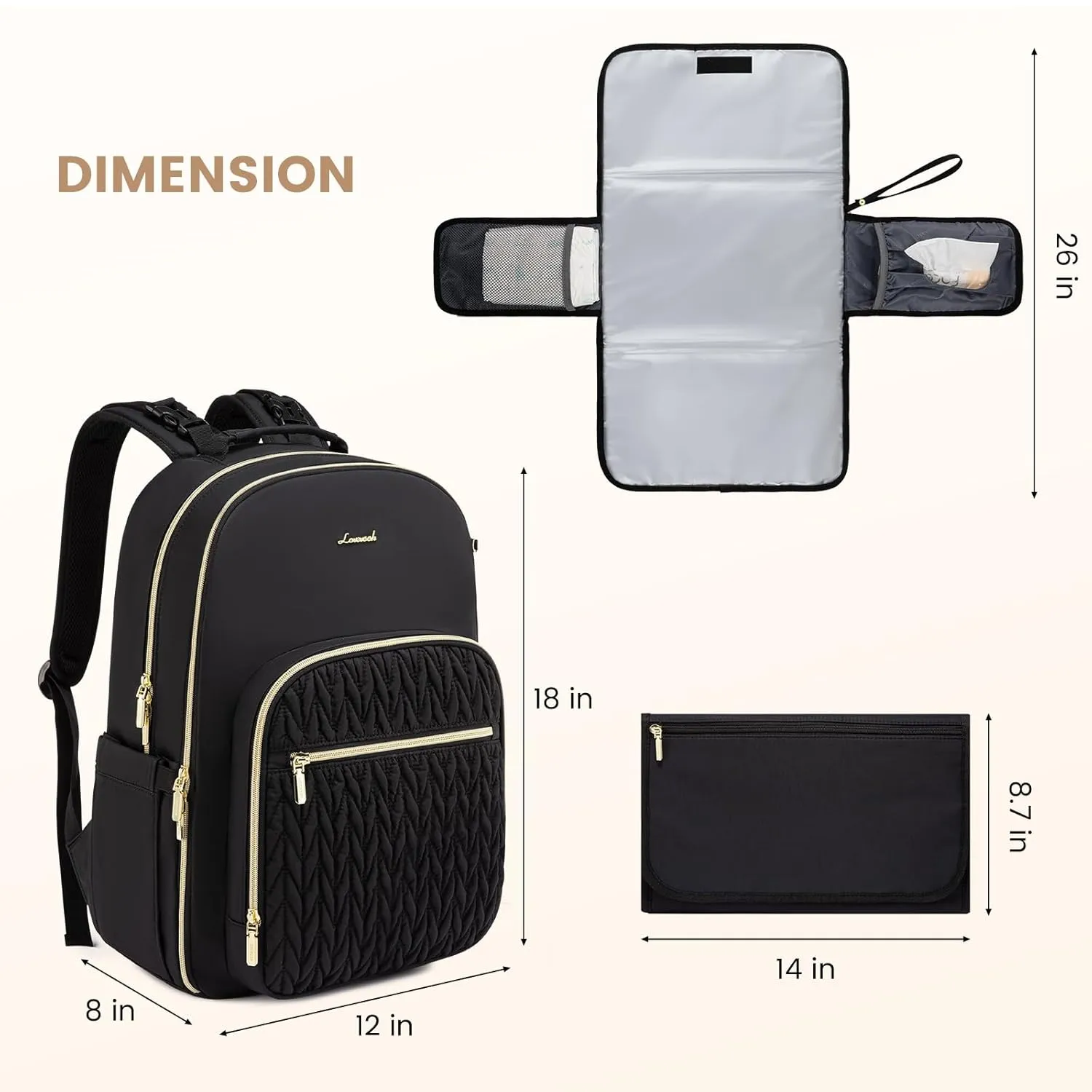 LOVEVOOK Diaper Bag - Stylish Baby Backpack with Changing Pad, Large Travel Waterproof Nappy Changing Bag with Stroller Straps, Insulated Pockets for Mom Dad - Unisex, Black