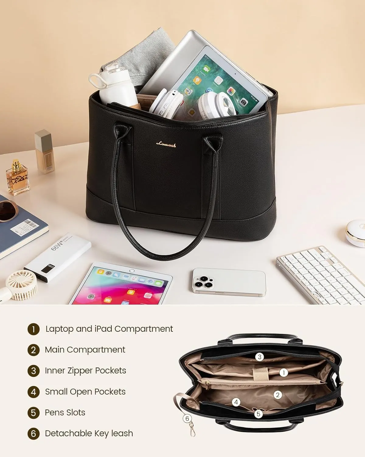 LOVEVOOK Laptop Bag for Women, Computer Work Tote Bag, Large Business Shoulder Handbag for Office, Gift, Travel, Teacher