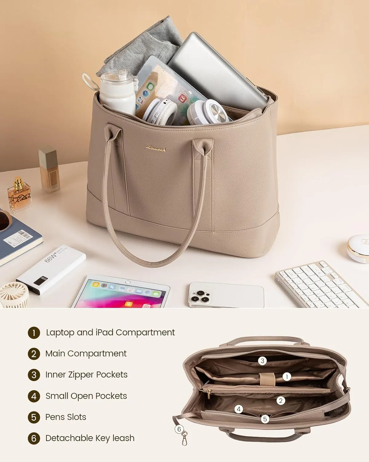 LOVEVOOK Laptop Bag for Women, Computer Work Tote Bag, Large Business Shoulder Handbag for Office, Gift, Travel, Teacher