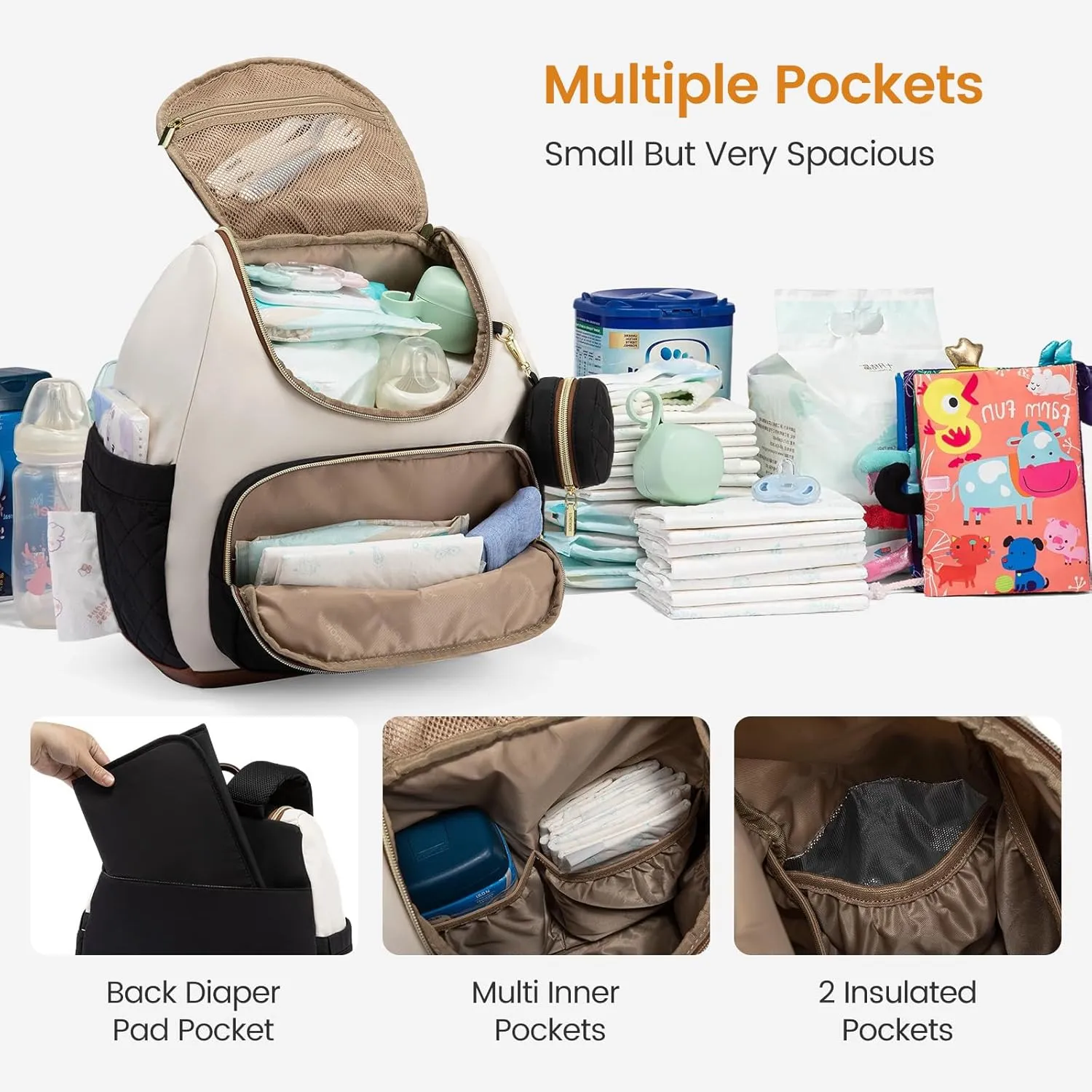 LOVEVOOK Small Diaper Bag Backpack, Waterproof Diaper Bags for Baby Girl Boy with Changing Pad, Stylish Baby Diaper Bag, Travel Diaper Bag for Mom Dad with Stroller Buckles,14 Inch