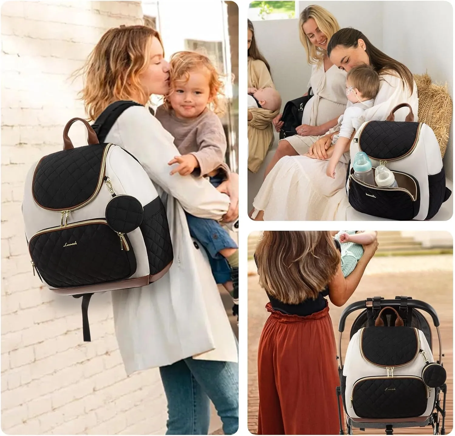 LOVEVOOK Small Diaper Bag Backpack, Waterproof Diaper Bags for Baby Girl Boy with Changing Pad, Stylish Baby Diaper Bag, Travel Diaper Bag for Mom Dad with Stroller Buckles,14 Inch