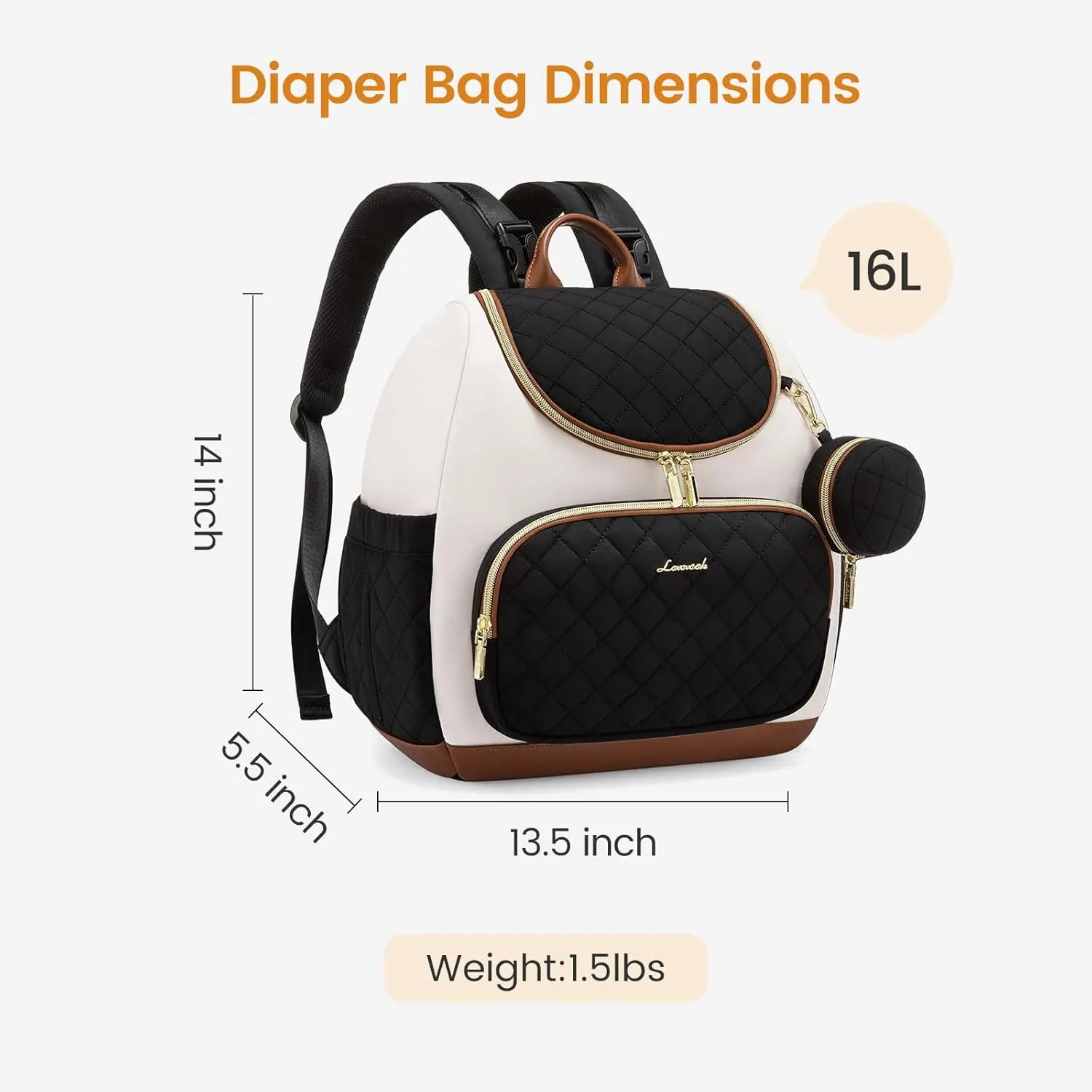 LOVEVOOK Small Diaper Bag Backpack, Waterproof Diaper Bags for Baby Girl Boy with Changing Pad, Stylish Baby Diaper Bag, Travel Diaper Bag for Mom Dad with Stroller Buckles,14 Inch