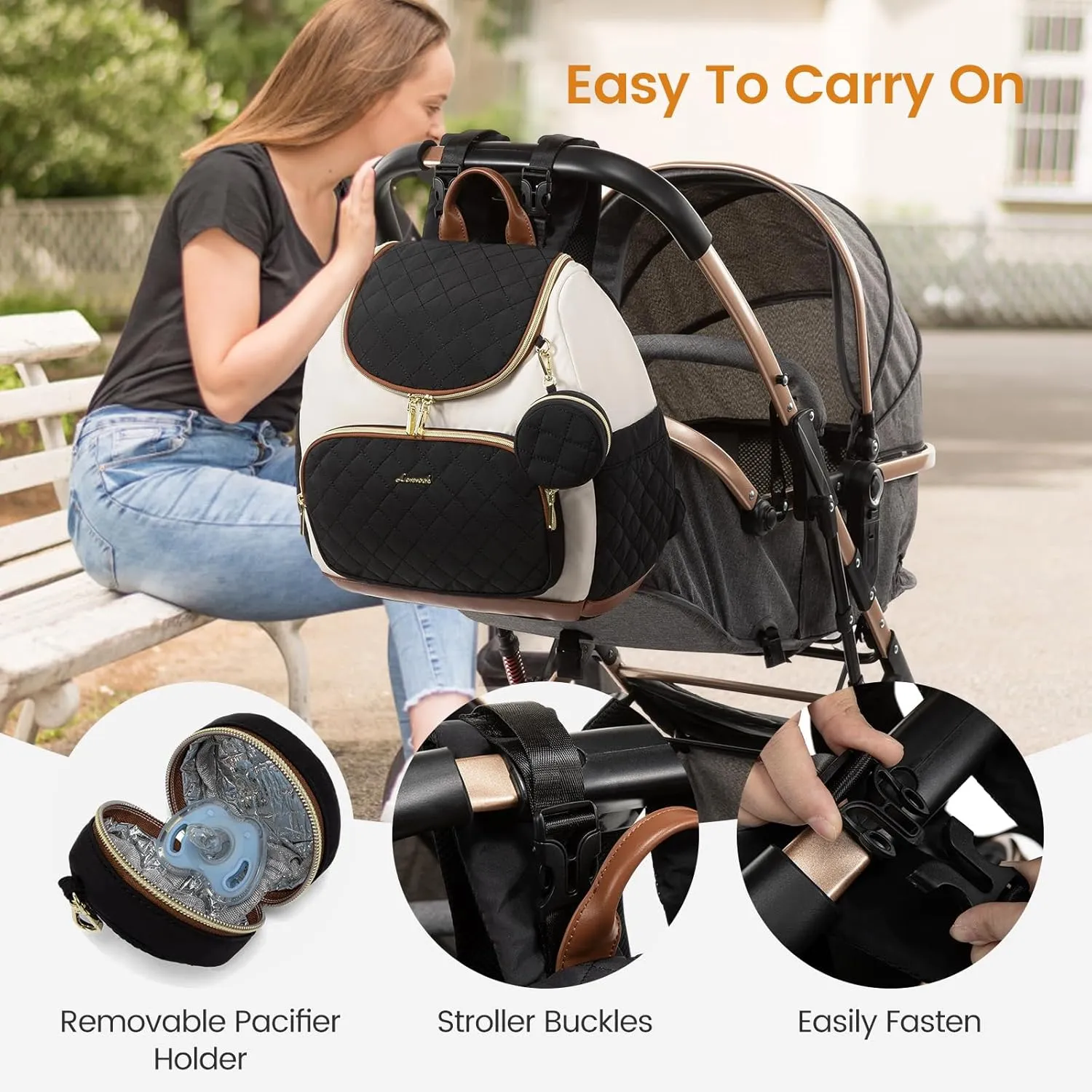 LOVEVOOK Small Diaper Bag Backpack, Waterproof Diaper Bags for Baby Girl Boy with Changing Pad, Stylish Baby Diaper Bag, Travel Diaper Bag for Mom Dad with Stroller Buckles,14 Inch