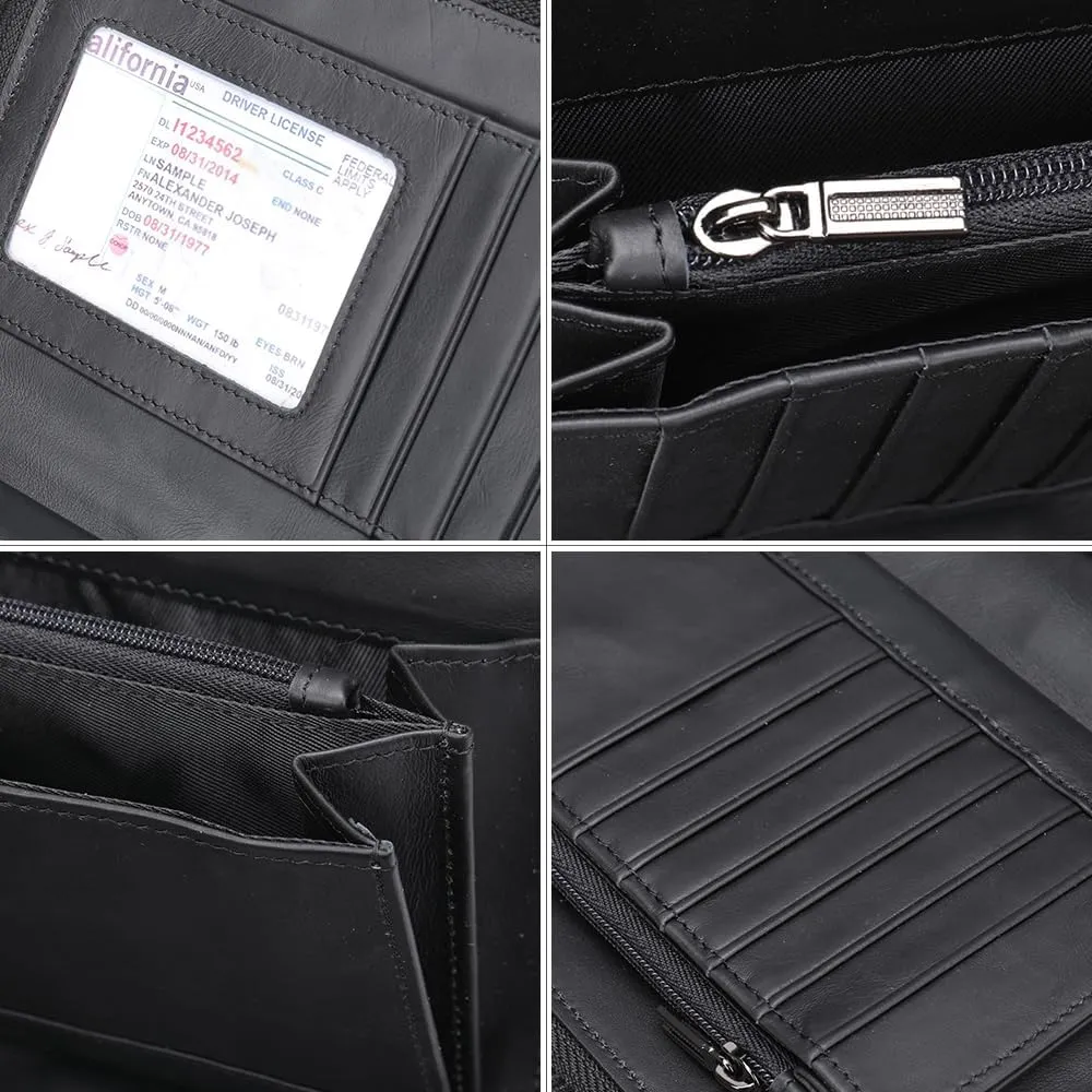 LUKZIJAES Long Wallets for Men Genuine Leather Casual Business Man Wallet with Zipper Large Capacity Phone Handbag Mens Clutch Purse (#5-Black) (#5-Black)