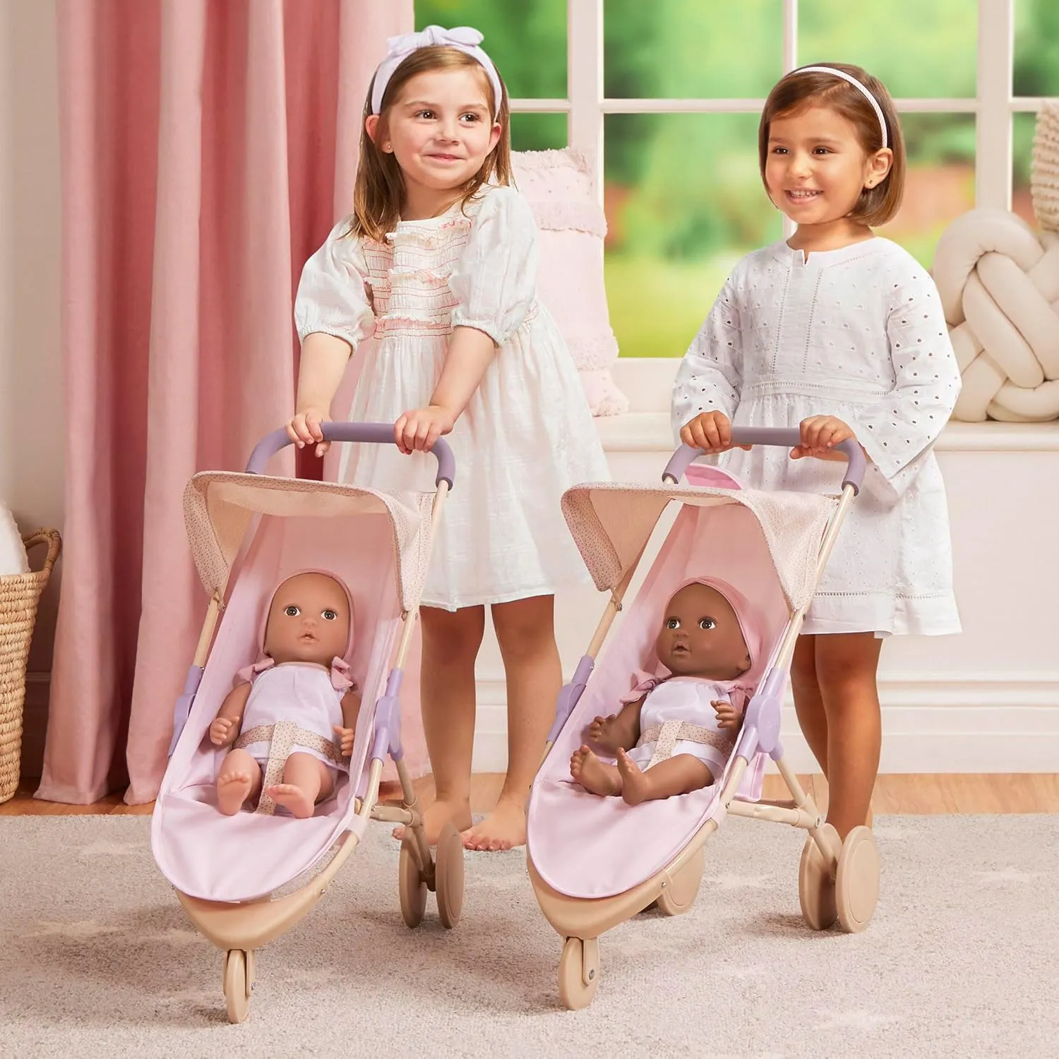 LullaBaby 14-inch Realistic Baby Doll Diaper & Care Accessories Bundle Brown Eyes & Soft Body Pretend Play Toys Baby Doll & Jogging Stroller Set Kids Ages 2 Years Old & Up