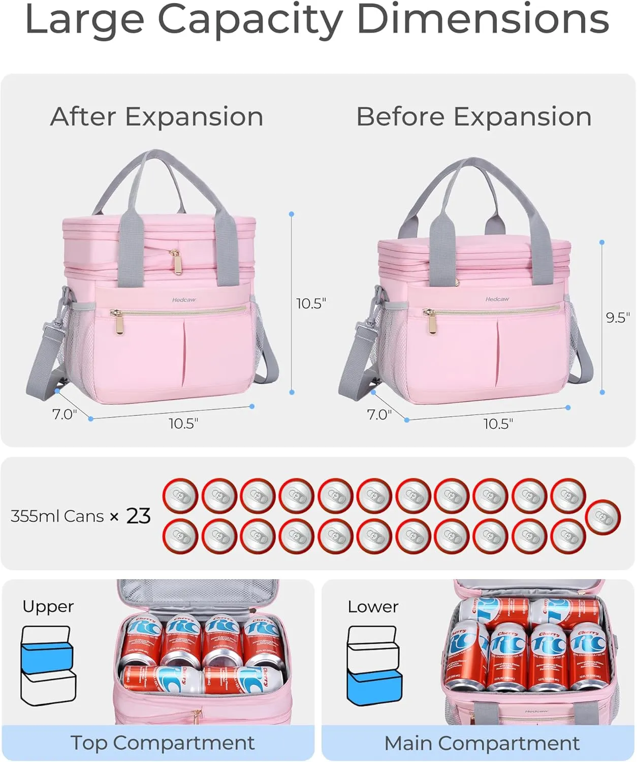 Lunch Box for Women Double Deck Insulated Lunch Bag Women Expandable Leakproof Reusable Lunch Cooler Bag for Work, Office, Picnic, Pink