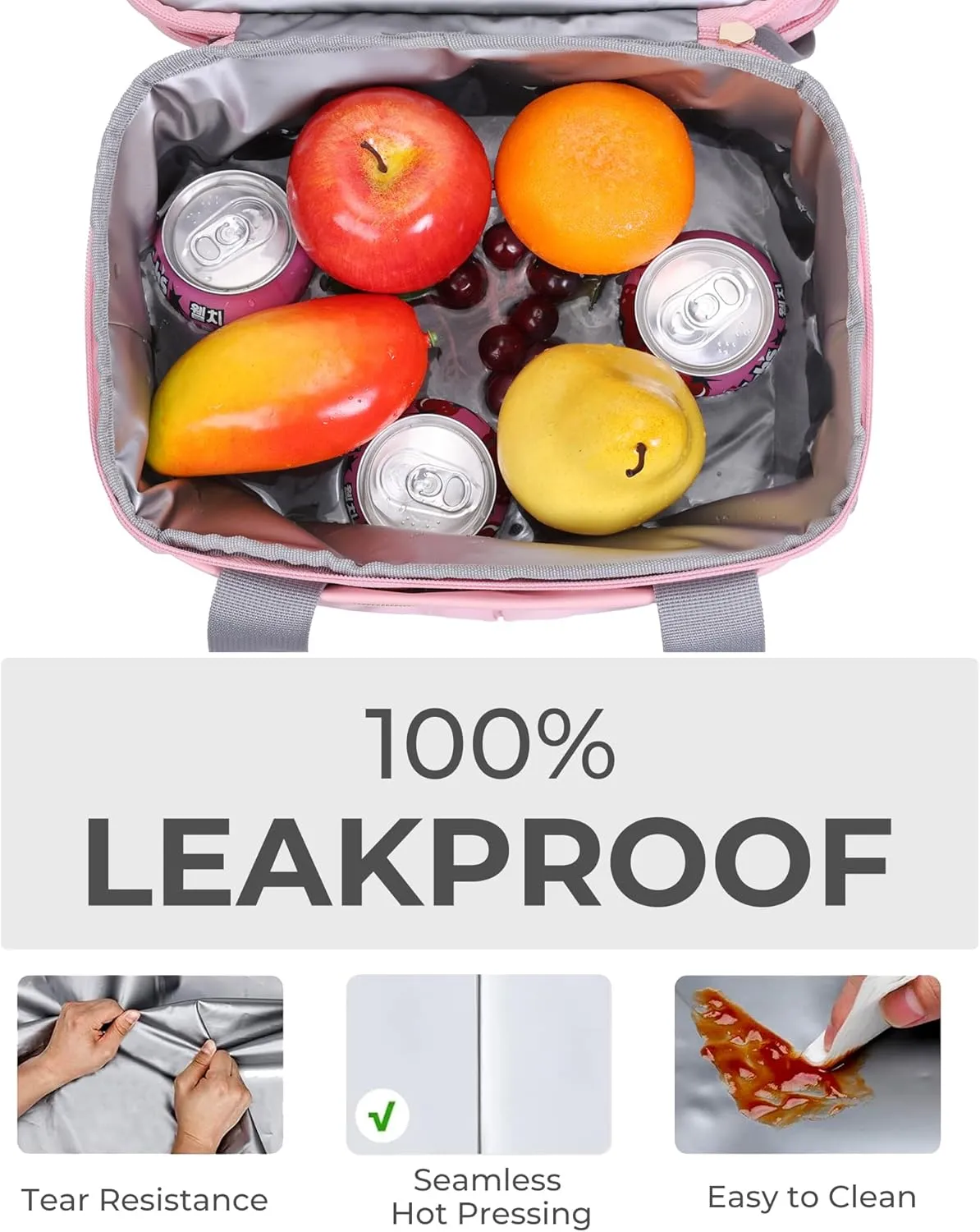 Lunch Box for Women Double Deck Insulated Lunch Bag Women Expandable Leakproof Reusable Lunch Cooler Bag for Work, Office, Picnic, Pink