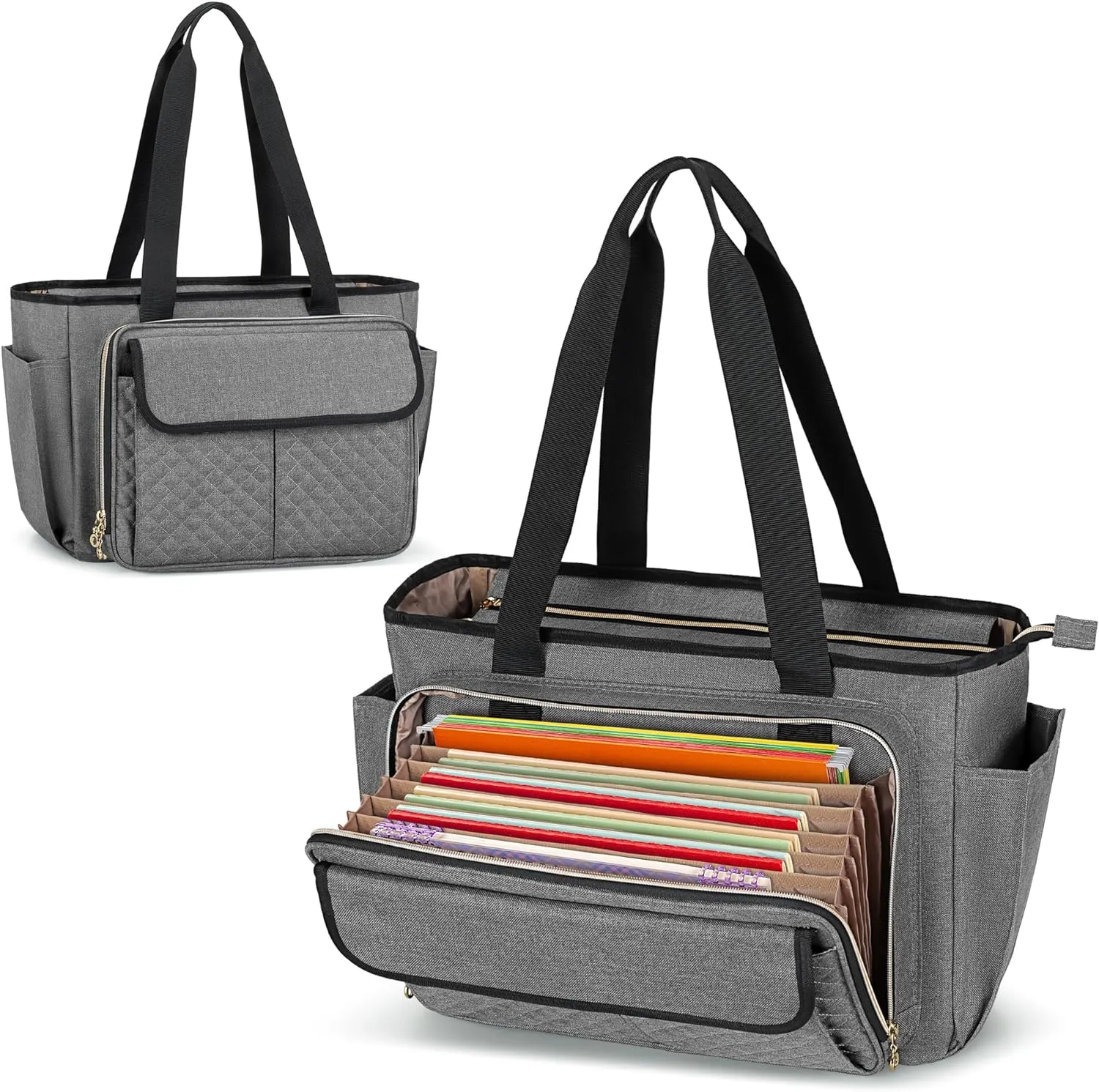 LUXJA Teacher Bag with Accordion File Area and Laptop Sleeve, Teacher Tote Bag for Women (Patent Pending), Gray
