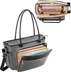 LUXJA Teacher Tote Bag with Accordion File Pocket, Teacher Bag for Women with 15.6 Inch Laptop Compartment, Gray