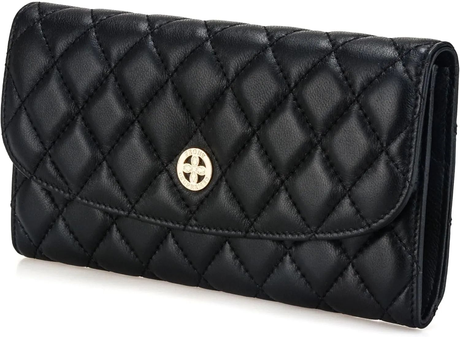 Luxury Quilted Leather Wallet Flap Long Wallet Credit Card Holder Coin Purse Business Card Holder Lady Clutch Gift for Women Girl Black