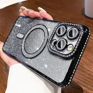 LXK Magnetic Glitter Case for iPhone 16 Pro Max 6.9" [Compatible with MagSafe] Military-Grade Protection, Clear Cute Glitter Bling Cover Sparkle Diamond Camera Protector Cover for Women Girls, Black
