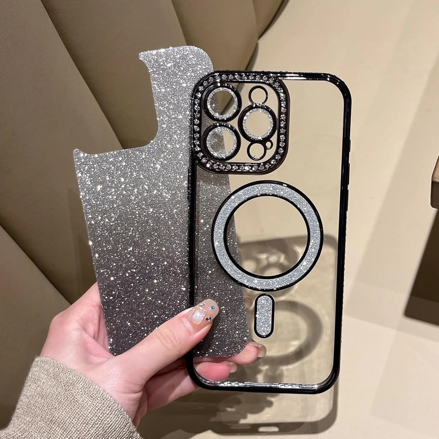LXK Magnetic Glitter Case for iPhone 16 Pro Max 6.9" [Compatible with MagSafe] Military-Grade Protection, Clear Cute Glitter Bling Cover Sparkle Diamond Camera Protector Cover for Women Girls, Black