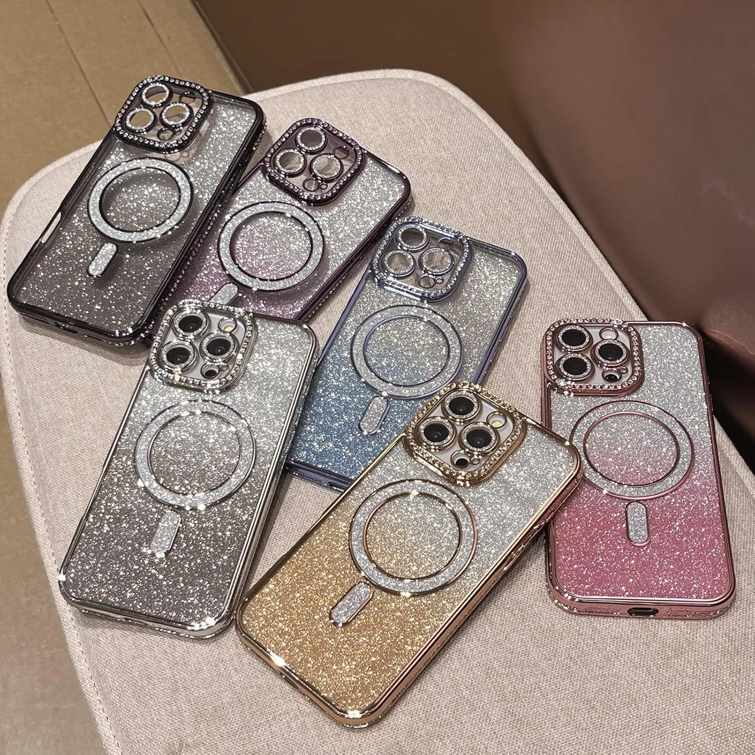 LXK Magnetic Glitter Case for iPhone 16 Pro Max 6.9" [Compatible with MagSafe] Military-Grade Protection, Clear Cute Glitter Bling Cover Sparkle Diamond Camera Protector Cover for Women Girls, Black
