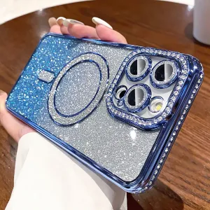 LXK Magnetic Glitter Case for iPhone 16 Pro Max 6.9" [Compatible with MagSafe] Military-Grade Protection, Clear Cute Glitter Bling Cover Sparkle Diamond Camera Protector Cover for Women Girls, Blue