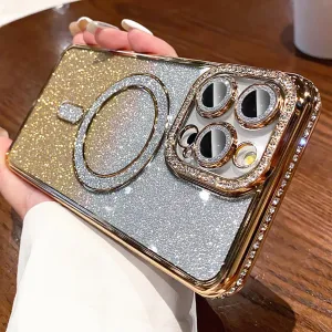LXK Magnetic Glitter Case for iPhone 16 Pro Max 6.9" [Compatible with MagSafe] Military-Grade Protection, Clear Cute Glitter Bling Cover Sparkle Diamond Camera Protector Cover for Women Girls, Gold