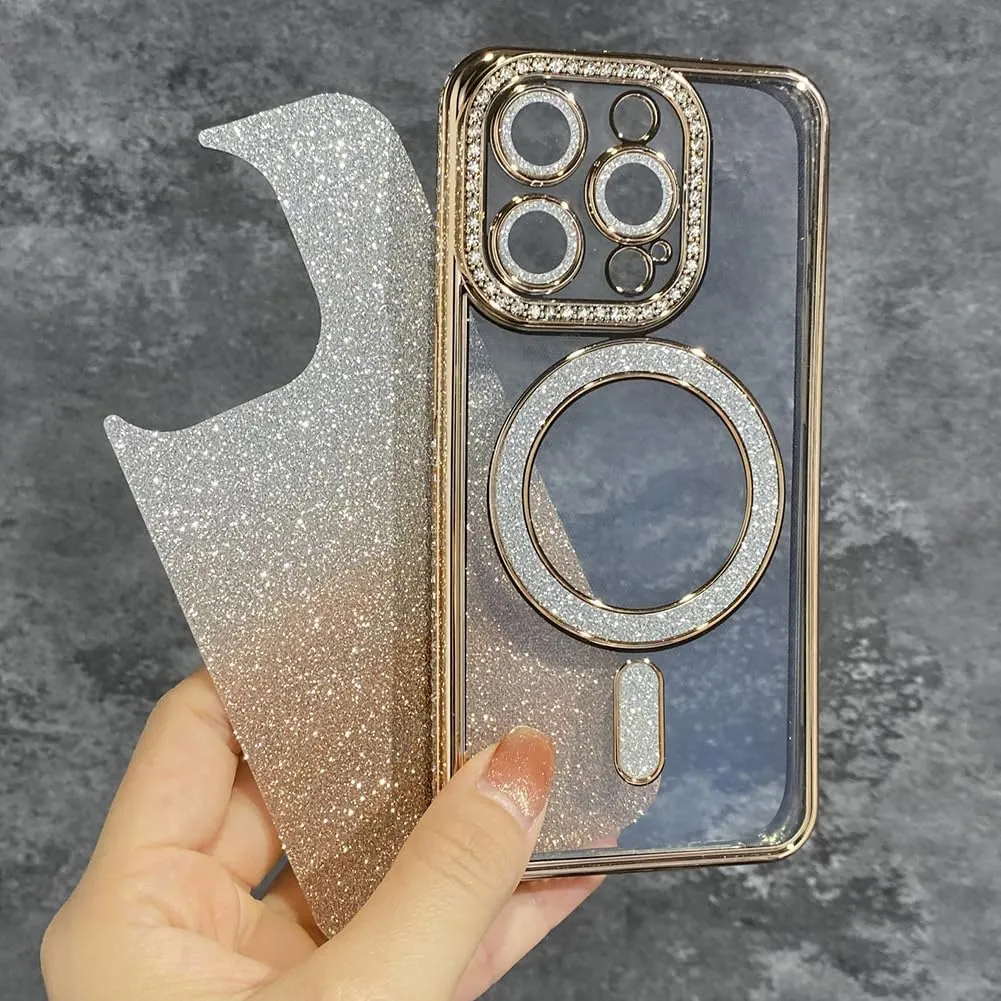 LXK Magnetic Glitter Case for iPhone 16 Pro Max 6.9" [Compatible with MagSafe] Military-Grade Protection, Clear Cute Glitter Bling Cover Sparkle Diamond Camera Protector Cover for Women Girls, Gold