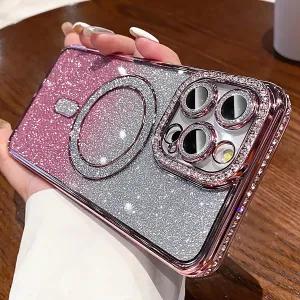 LXK Magnetic Glitter Case for iPhone 16 Pro Max 6.9" [Compatible with MagSafe] Military-Grade Protection, Clear Cute Glitter Bling Cover Sparkle Diamond Camera Protector Cover for Women Girls, Pink