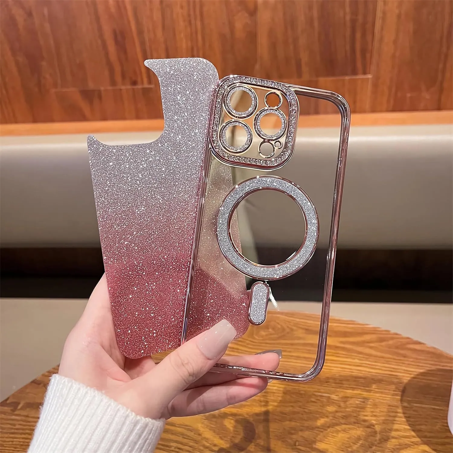 LXK Magnetic Glitter Case for iPhone 16 Pro Max 6.9" [Compatible with MagSafe] Military-Grade Protection, Clear Cute Glitter Bling Cover Sparkle Diamond Camera Protector Cover for Women Girls, Pink