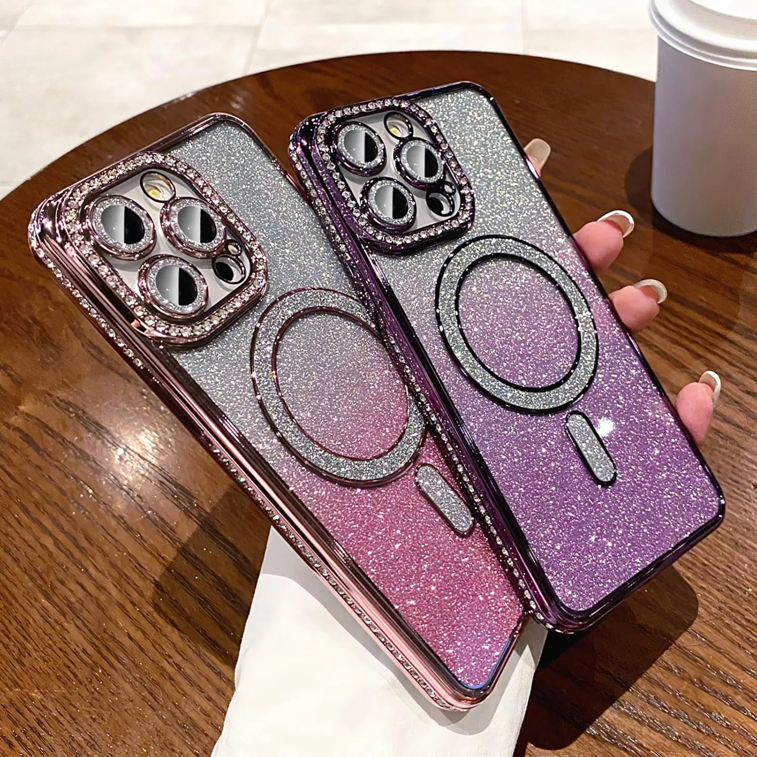 LXK Magnetic Glitter Case for iPhone 16 Pro Max 6.9" [Compatible with MagSafe] Military-Grade Protection, Clear Cute Glitter Bling Cover Sparkle Diamond Camera Protector Cover for Women Girls, Purple