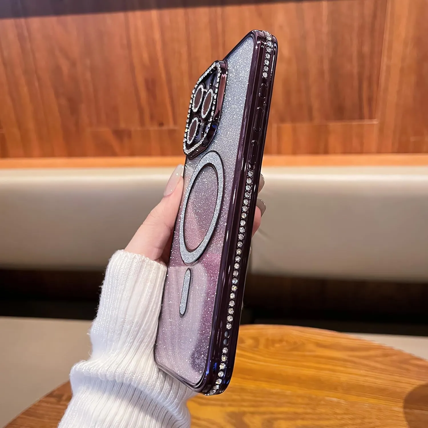 LXK Magnetic Glitter Case for iPhone 16 Pro Max 6.9" [Compatible with MagSafe] Military-Grade Protection, Clear Cute Glitter Bling Cover Sparkle Diamond Camera Protector Cover for Women Girls, Purple