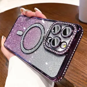 LXK Magnetic Glitter Case for iPhone 16 Pro Max 6.9" [Compatible with MagSafe] Military-Grade Protection, Clear Cute Glitter Bling Cover Sparkle Diamond Camera Protector Cover for Women Girls, Purple