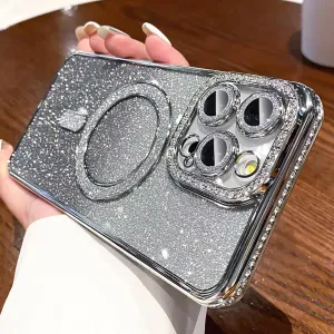 LXK Magnetic Glitter Case for iPhone 16 Pro Max 6.9" [Compatible with MagSafe] Military-Grade Protection, Clear Cute Glitter Bling Cover Sparkle Diamond Camera Protector Cover for Women Girls, Silver
