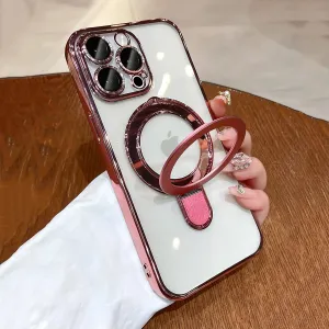 LXK Magnetic Invisible Stand for iPhone 15 Pro Max Case Compatible with MagSafe, Military-Grade Protection, with Camera Protector, Clear Scratch-Resistant Back Cover for iPhone 15 ProMax 6.7" Pink