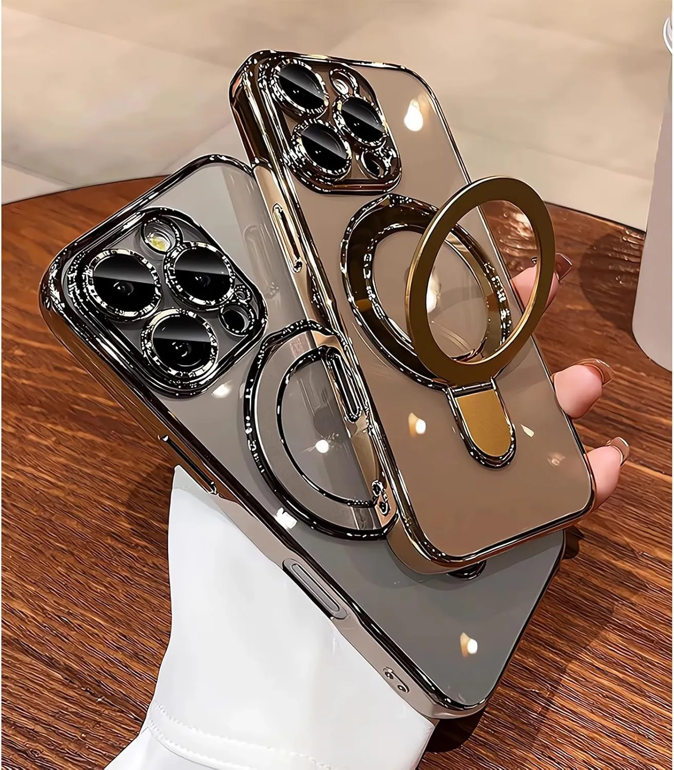 LXK Magnetic Invisible Stand for iPhone 16 Pro Max Case 6.9" Compatible with MagSafe, Military-Grade Protection, with Camera Protector, Clear Scratch-Resistant Back Cover for 16 ProMax,Desert Titanium
