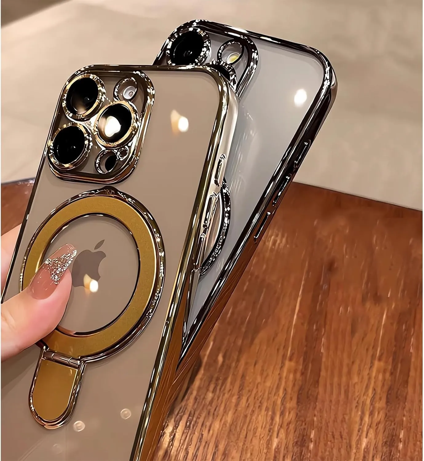 LXK Magnetic Invisible Stand for iPhone 16 Pro Max Case 6.9" Compatible with MagSafe, Military-Grade Protection, with Camera Protector, Clear Scratch-Resistant Back Cover for 16 ProMax,Desert Titanium