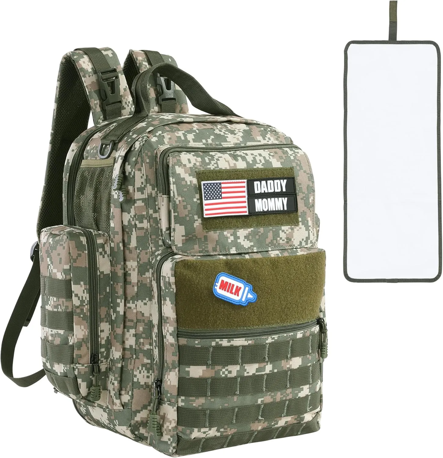 MABOZOO Diaper Bag Backpack for Dad, Green Camouflage Military Diaper Bag Backpack with Waterproof Changing Pad,Large Mens Baby Bag,Unisex Molle Style Baby Backpack Bag