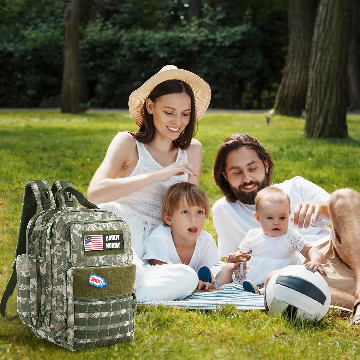 MABOZOO Diaper Bag Backpack for Dad, Green Camouflage Military Diaper Bag Backpack with Waterproof Changing Pad,Large Mens Baby Bag,Unisex Molle Style Baby Backpack Bag