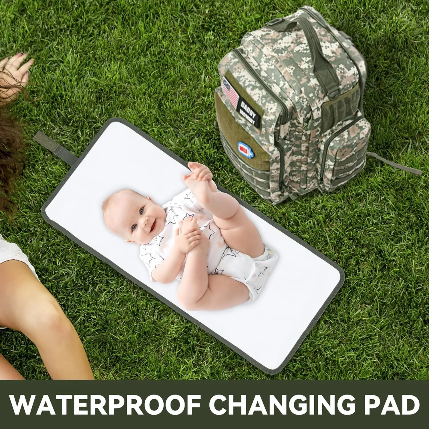 MABOZOO Diaper Bag Backpack for Dad, Green Camouflage Military Diaper Bag Backpack with Waterproof Changing Pad,Large Mens Baby Bag,Unisex Molle Style Baby Backpack Bag