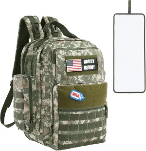 MABOZOO Diaper Bag Backpack for Dad, Green Camouflage Military Diaper Bag Backpack with Waterproof Changing Pad,Large Mens Baby Bag,Unisex Molle Style Baby Backpack Bag