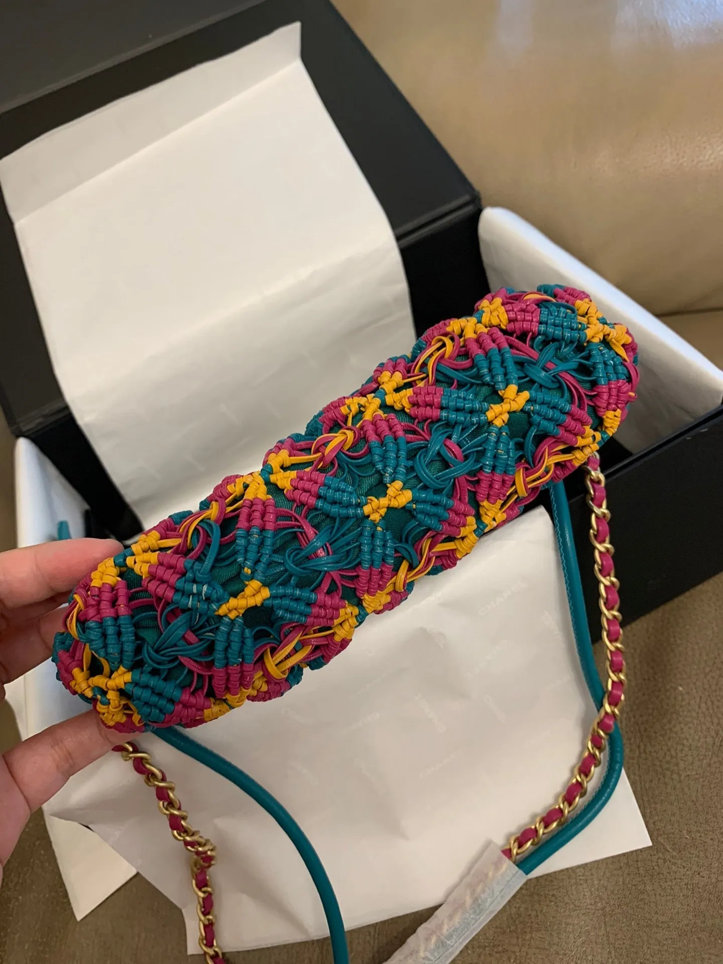 Macrame Technologically advanced Calfskin 22 Gold Excellent craftsmanship Hobo Multicolor Hardware CHANEL 23cm