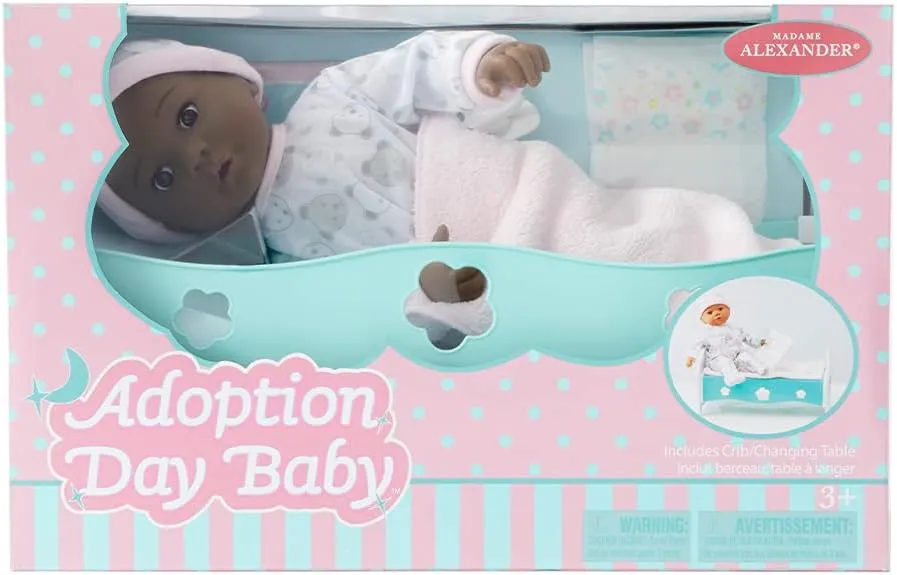 Madame Alexander 14" Adoption Day Baby Girl Doll, Dark Skin Tone, Brown Eyes (20454)