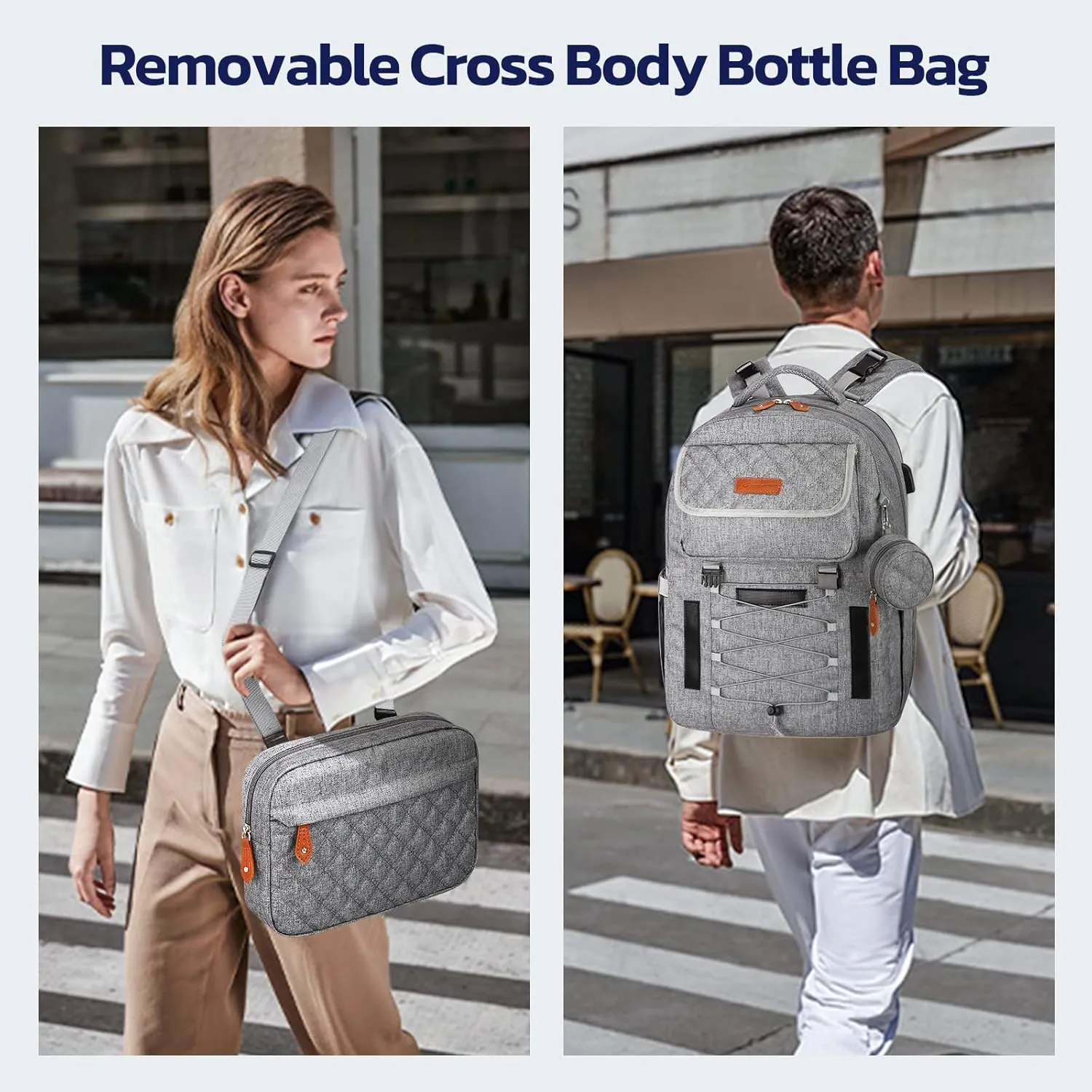 Maelstrom Diaper Bag Backpack,29L-45L Expandable Large Baby Bag for 2 Kids/Twins, with Removable Cross Body Bottle Bag for Mom/Dad,Stylish Nappy Bag Gift for Boys/Girl-Mothers Day Gifts-Elegant Grey