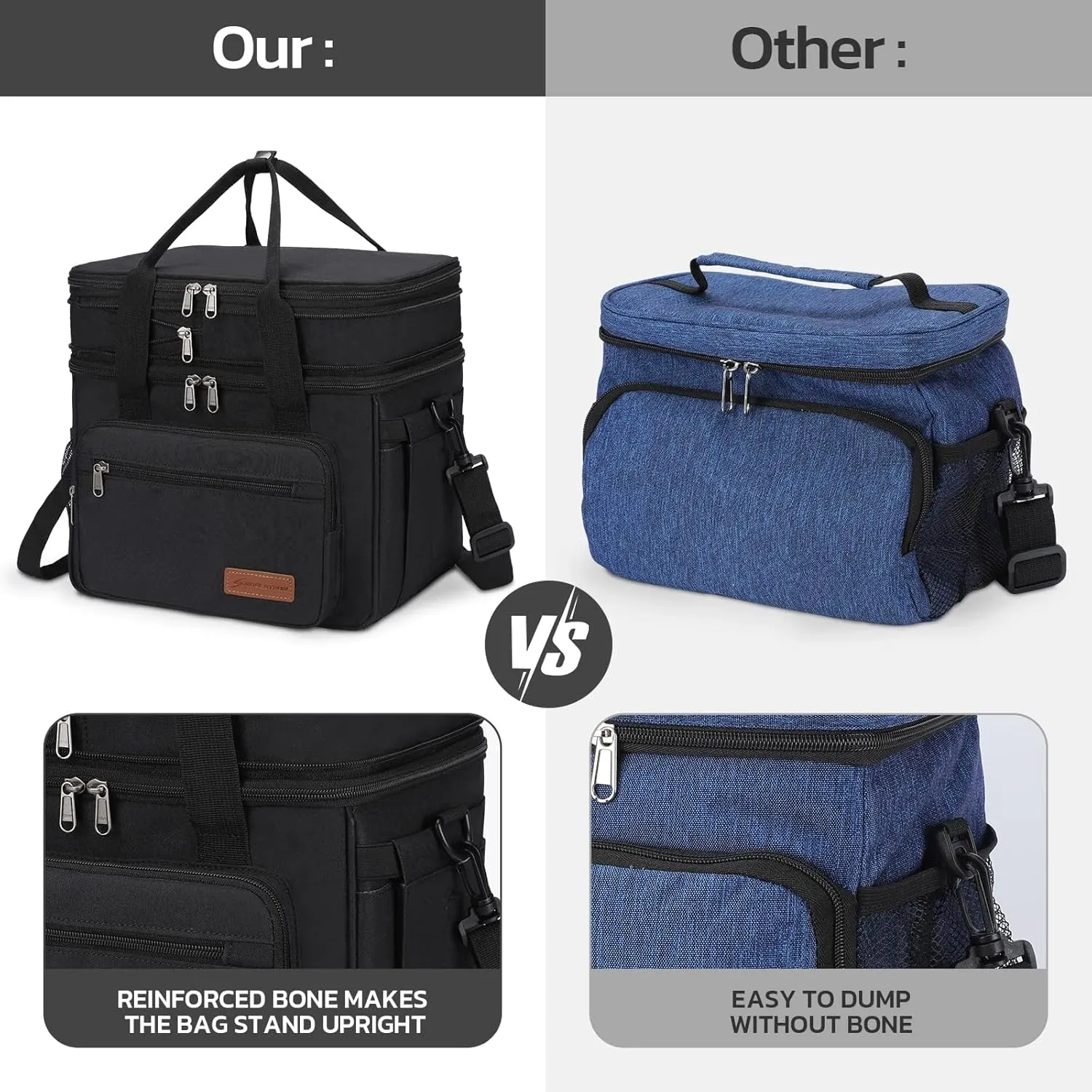 Maelstrom Lunch Box, 23L Insulated Lunch Bag, Expandable Double Deck Cooler Bag, Lightweight Leakproof Tote Bag With Side Tissue Pocket, Suit For Men and Women, Black