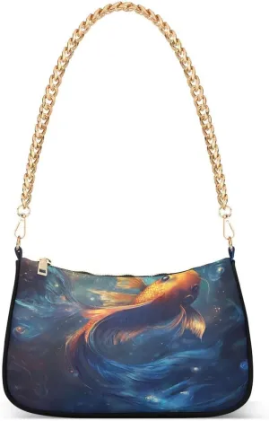 Magical Fish Tote Bag Hobo Handbag for Women Ladies Shoulder Bag Mini Clutch Purse with Zipper Closure