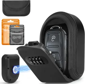 Magnetic Key Box Hider Under Car with 4 Digit Combination with Strong Magnet Lock Box Hide A Key Outdoors Or Indoors Waterproof with Signal Shield Bag Magnetic Holder