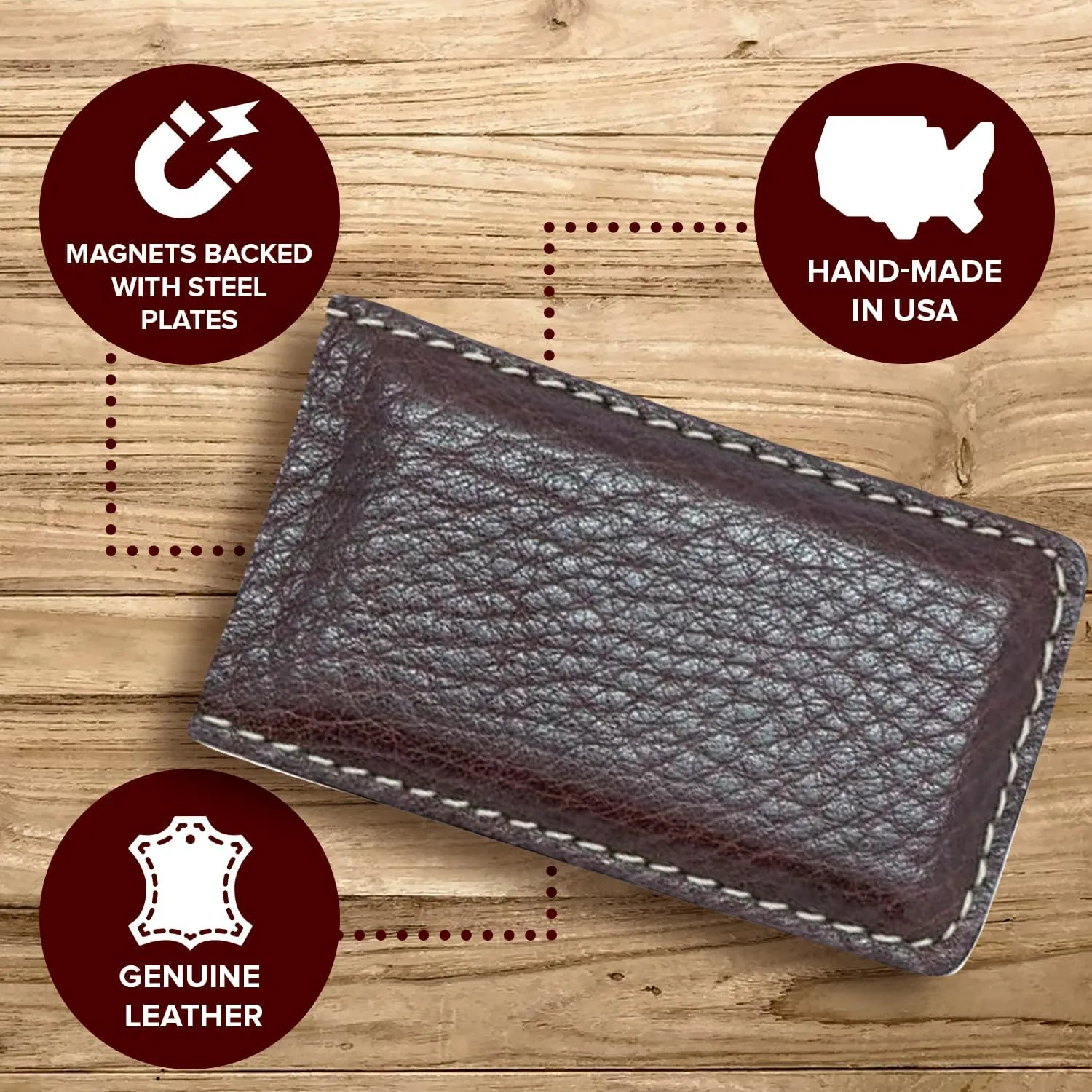 Magnetic Money Clip for Men Genuine Leather Money Clip for Men with 2 Strong Shielded Magnets | Minimalist, Slim Money Clip Holds 10 to 12 Bills