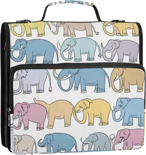 Mammoth Elephants Colorful Zipper Binder Bag, 1.5 inch 3 Ring Binder File Organizer Box with Shoulder Strap, Multi-Pocket, 500 Sheet Capacity