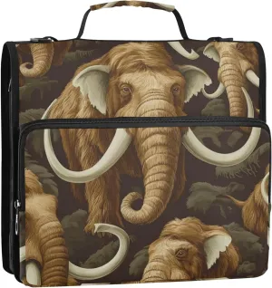 Mammoth Elephants Zipper Binder, 1.5 inch 3 Ring Binder Organizer Bag with Handle and Shoulder Strap, Multi-Pocket, 500 Sheet Capacity