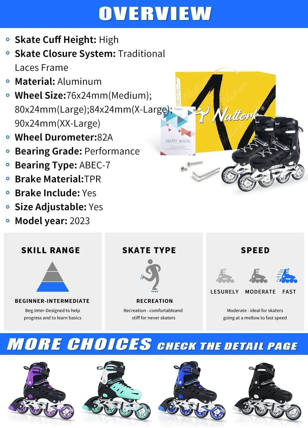MammyGol Adults Adjustable Inline Skates, Safe and Durable Roller Skates with Giant Wheels, High Performance Professional Skates for Men Women Youth