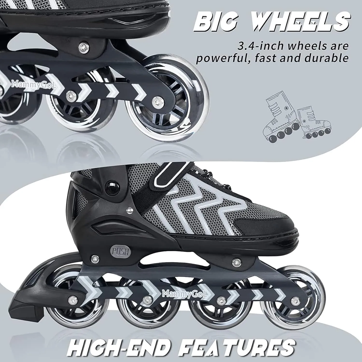 MammyGol Inline Skates for Adults Kids, Adjustable Aggressive Durable Roller Skates with Giant Wheels, High Performance Skates for Men Women Boys Girls