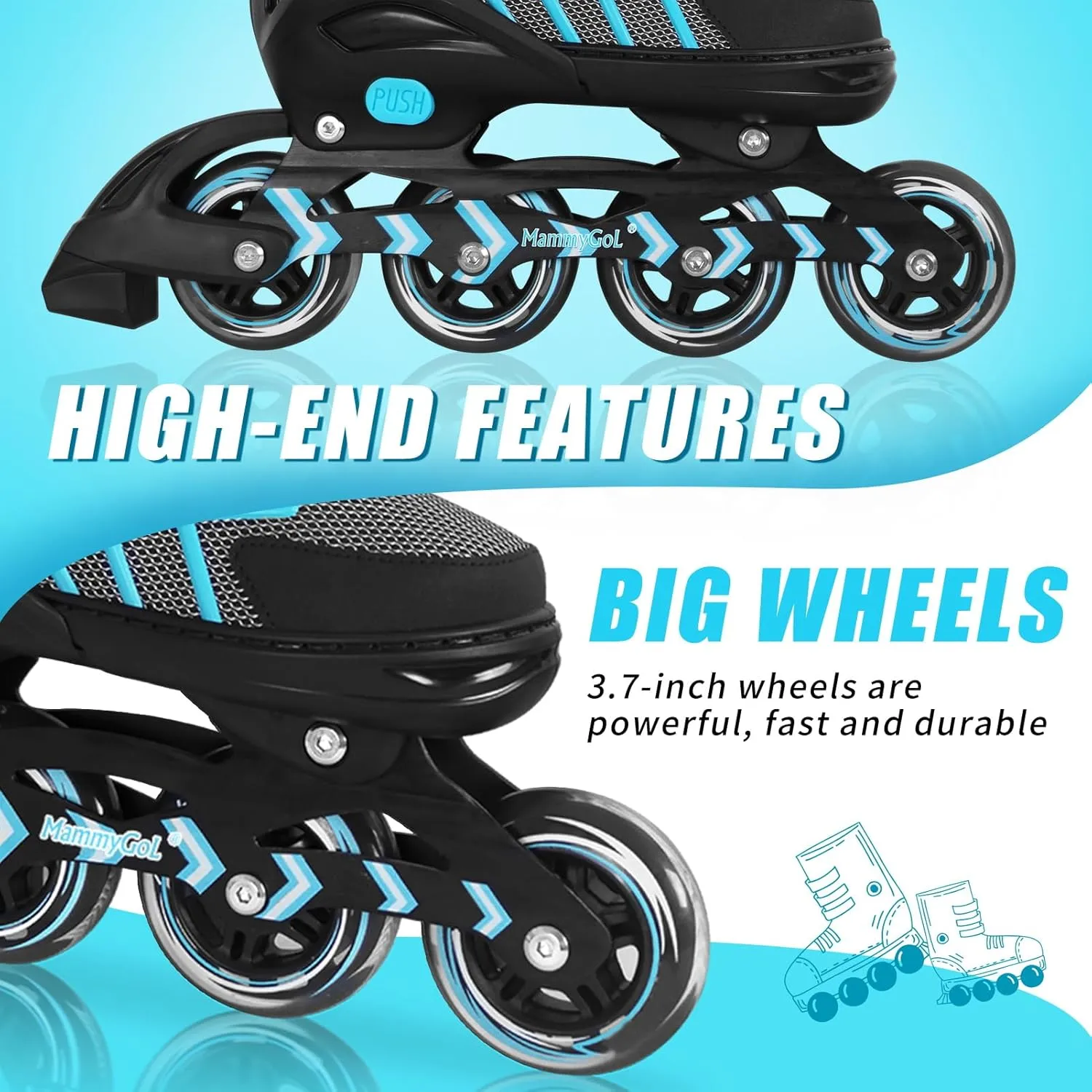 MammyGol Inline Skates for Adults Kids, Adjustable Aggressive Durable Roller Skates with Giant Wheels, High Performance Skates for Men Women Boys Girls