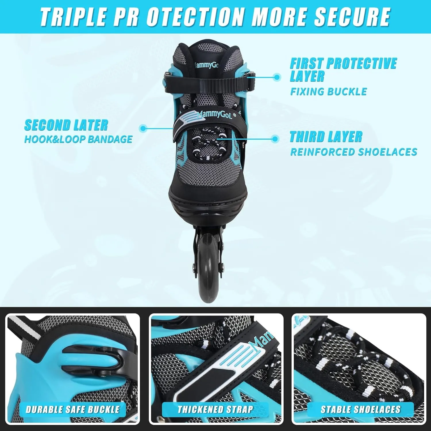 MammyGol Inline Skates for Adults Kids, Adjustable Aggressive Durable Roller Skates with Giant Wheels, High Performance Skates for Men Women Boys Girls