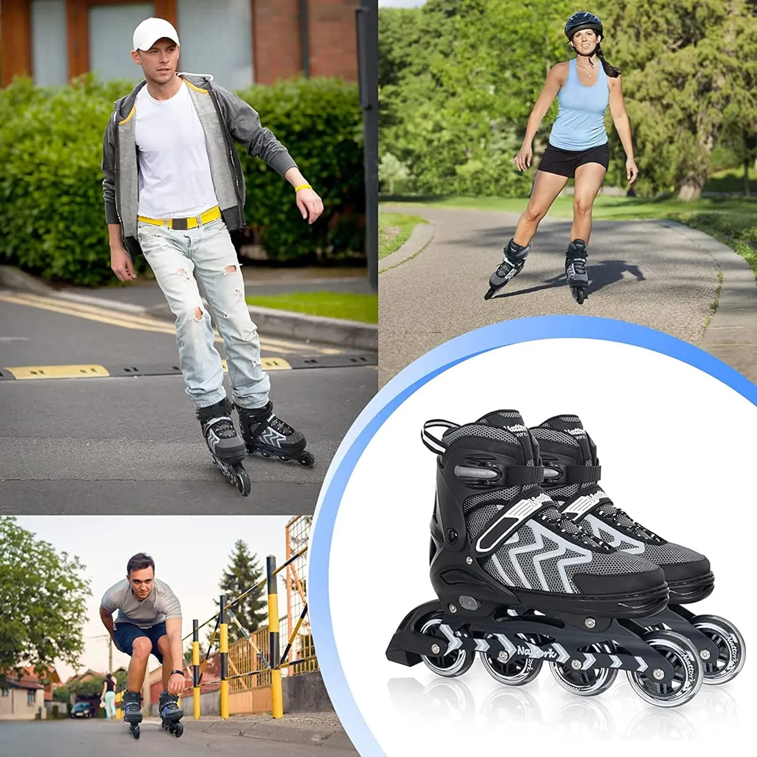 MammyGol Inline Skates for Adults Kids, Adjustable Aggressive Durable Roller Skates with Giant Wheels, High Performance Skates for Men Women Boys Girls