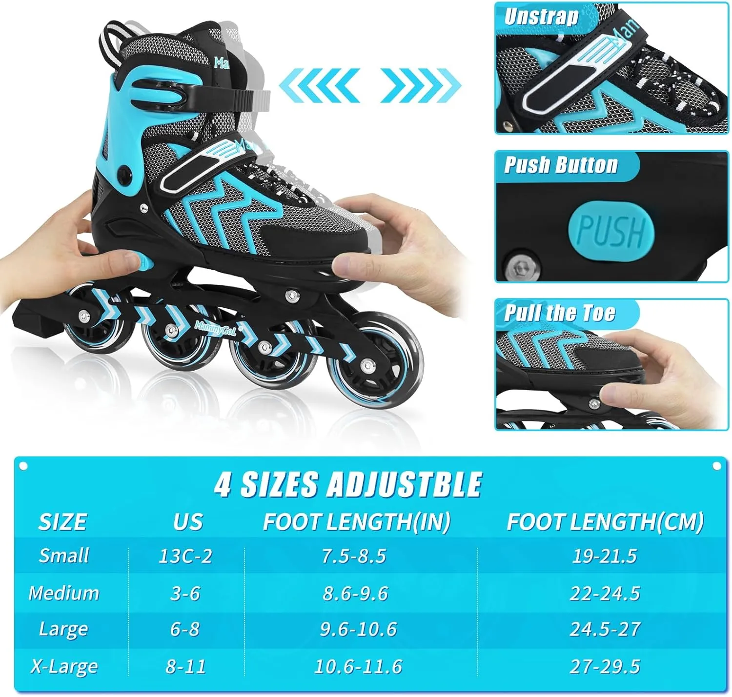 MammyGol Inline Skates for Adults Kids, Adjustable Aggressive Durable Roller Skates with Giant Wheels, High Performance Skates for Men Women Boys Girls